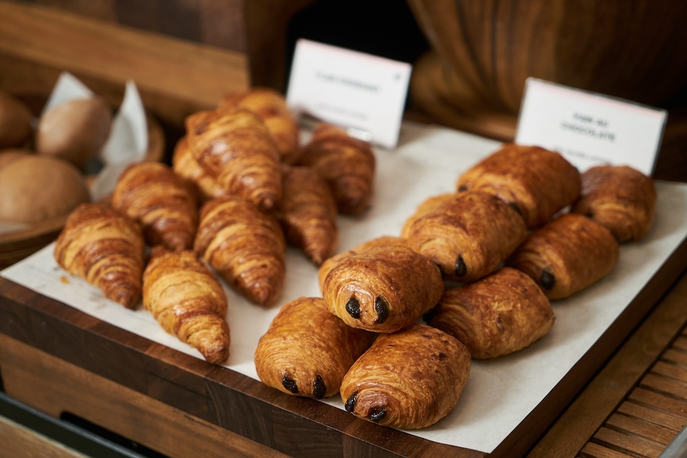 Pastries arranged at bakery